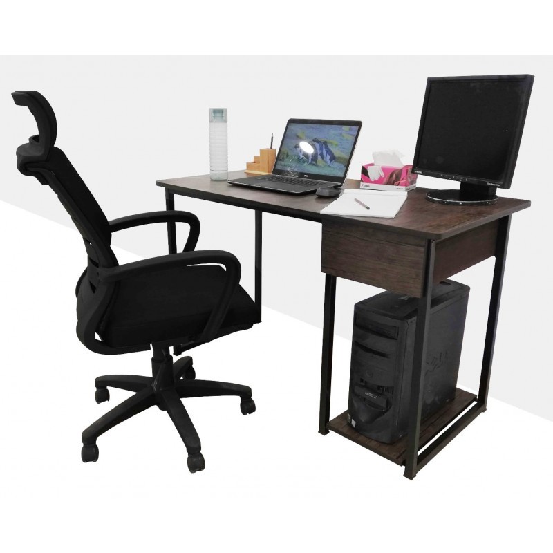 PORTABLE COMPUTER STUDY TABLE WITH DRAWER & PC CPU SHELF DARK BROWN (CT-OT-038)